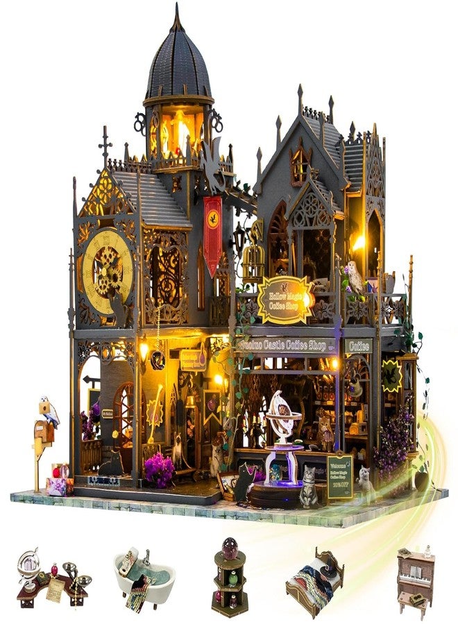 DREWIT STAR DIY Miniature Dollhouse Kit - Magic Castle Coffee Shop 3D Wooden Puzzle with LED Lights & Furniture - Creative Model Building Craft Gift for Adults & Teens (DIY Miniature House Kit) - Image 1
